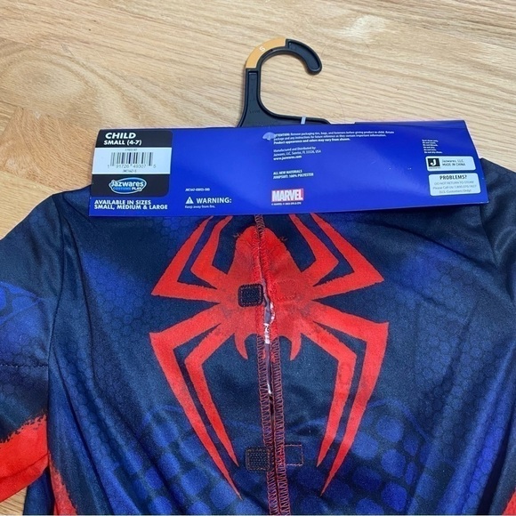 Spider-Man Miles Morales Costume NEW Small 4-7 Padded Jumpsuit & Mask Blue Red - Picture 3 of 6